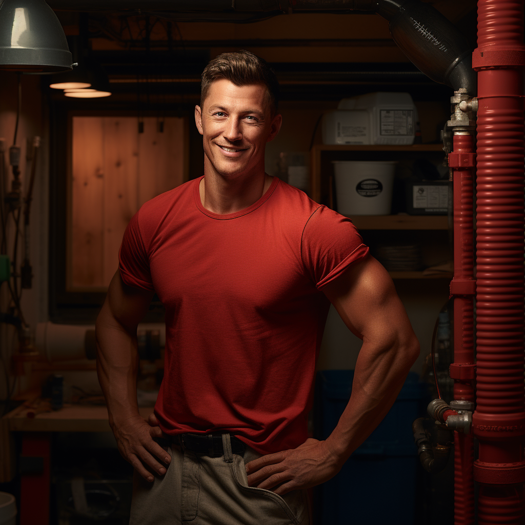 Smiling handyman fixing water heater