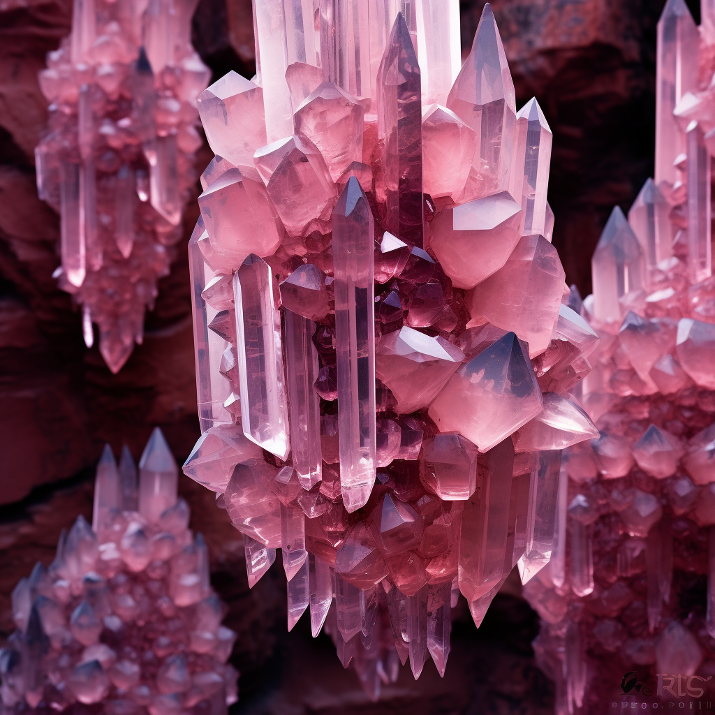 Gorgeous hanging pinkish crystals sparkling in the light