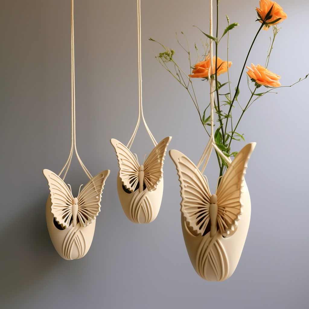 Decorative hanging vases with relief butterflies