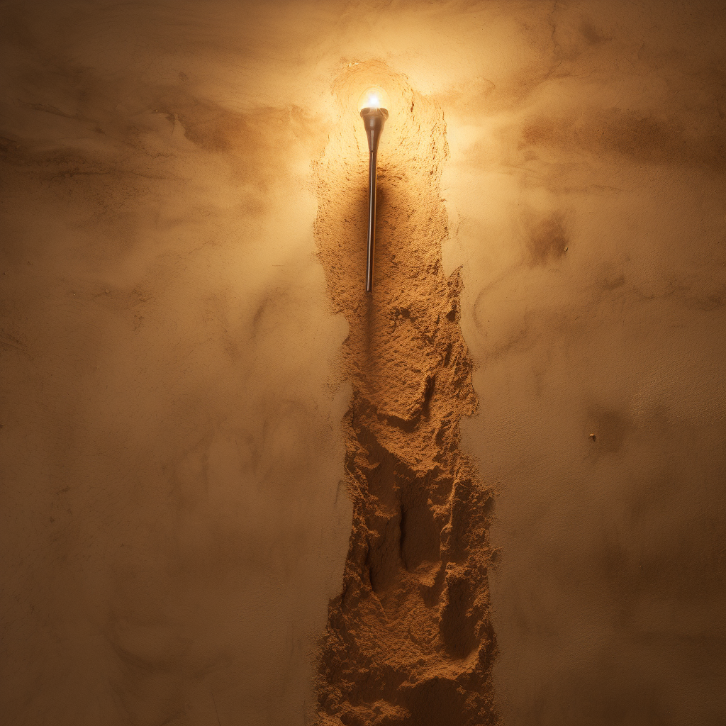 Above view of hanging wall torch in sandy surroundings