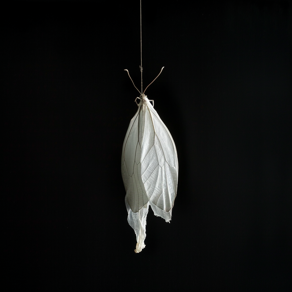 White butterfly cocoon hanging