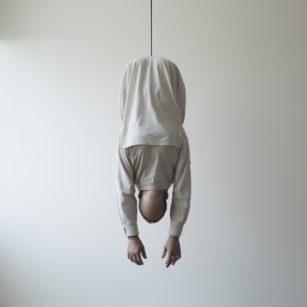 Headless man hanging upside down