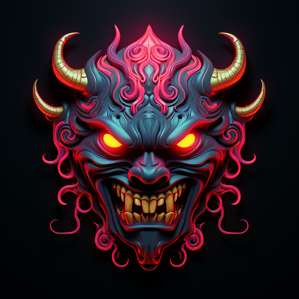 Hannya mask in neon illuminating tradition