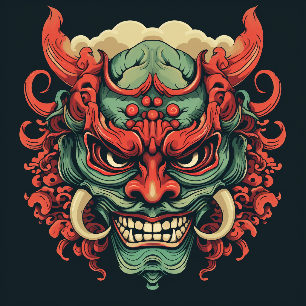 Vibrant Hannya Mask Embroidery Design