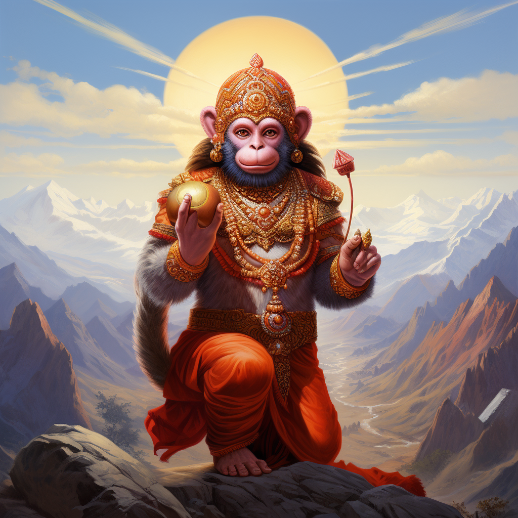 Image of Hanuman holding a mountain toy