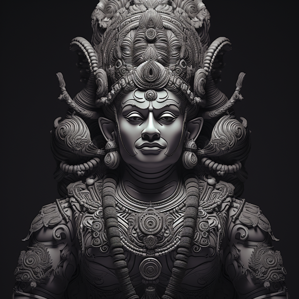 Black and white rendition of powerful Hanuman