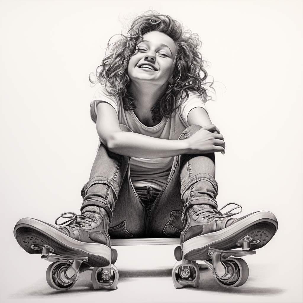 Happy 11-year-old girl roller skates