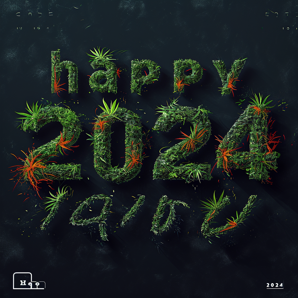 Vibrant happy 2024 image with weed motif