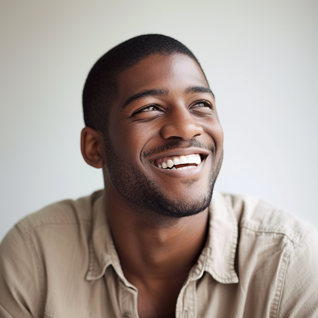 Happy accomplished man smiling