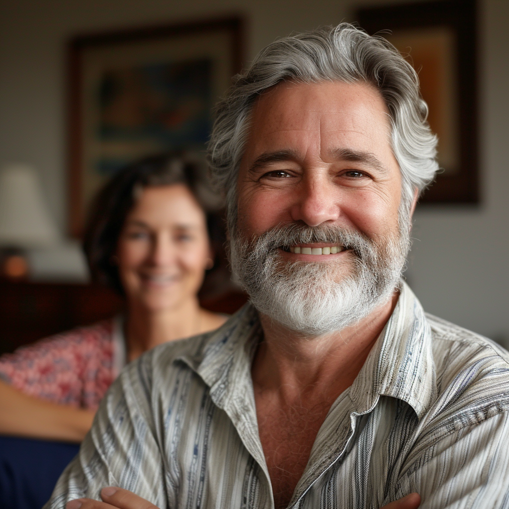 Happy accomplished man with smiling wife