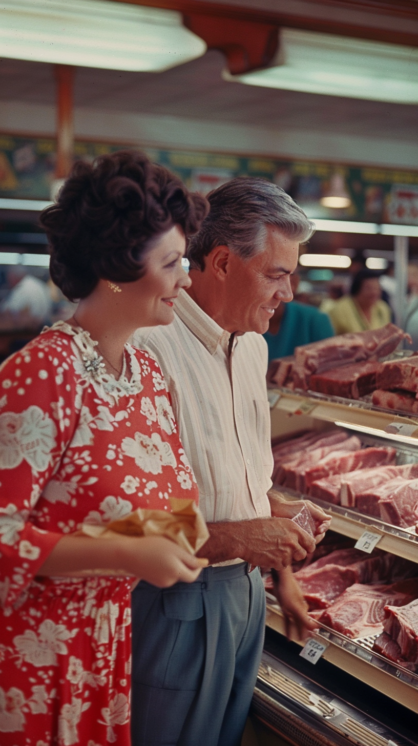 American seniors shopping for steaks