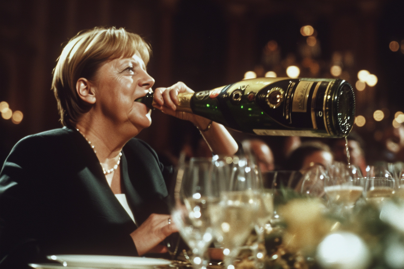 Angela Merkel sipping champagne photo