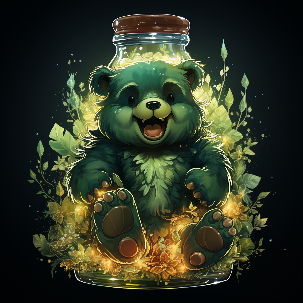 Cartoon bear drinking magic oil