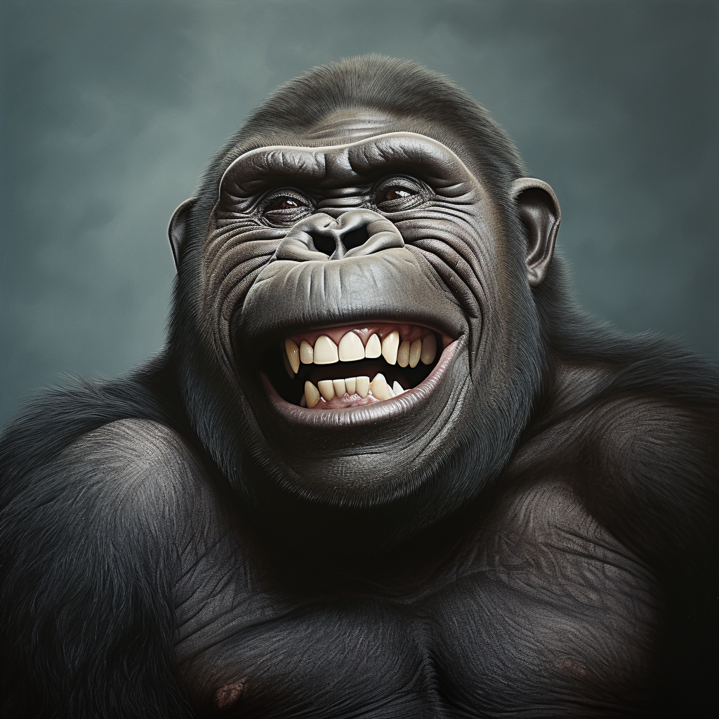 Smiling ape with double chin