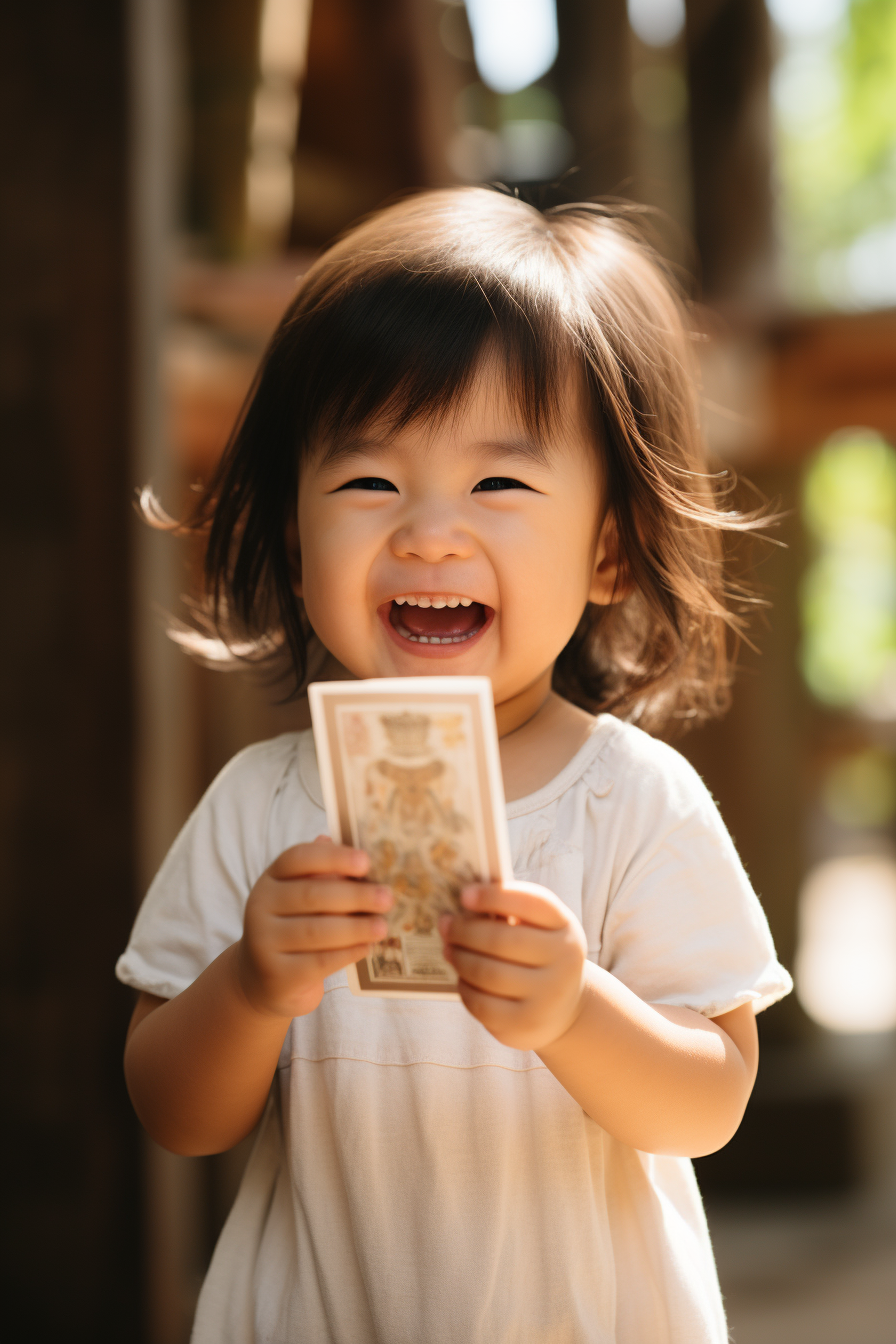 Asian toddler happy affirmation card