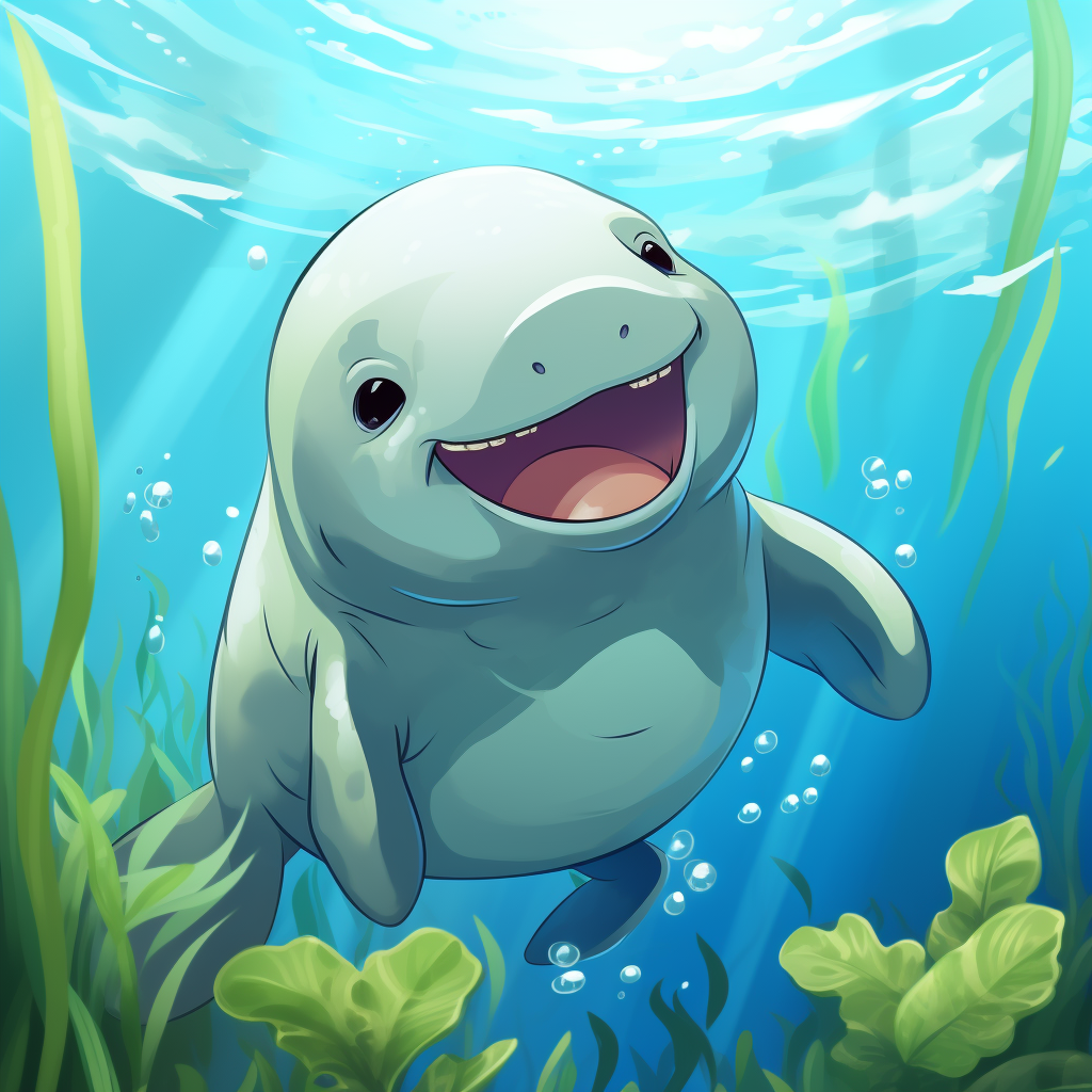 Adorable baby manatee in cartoon style