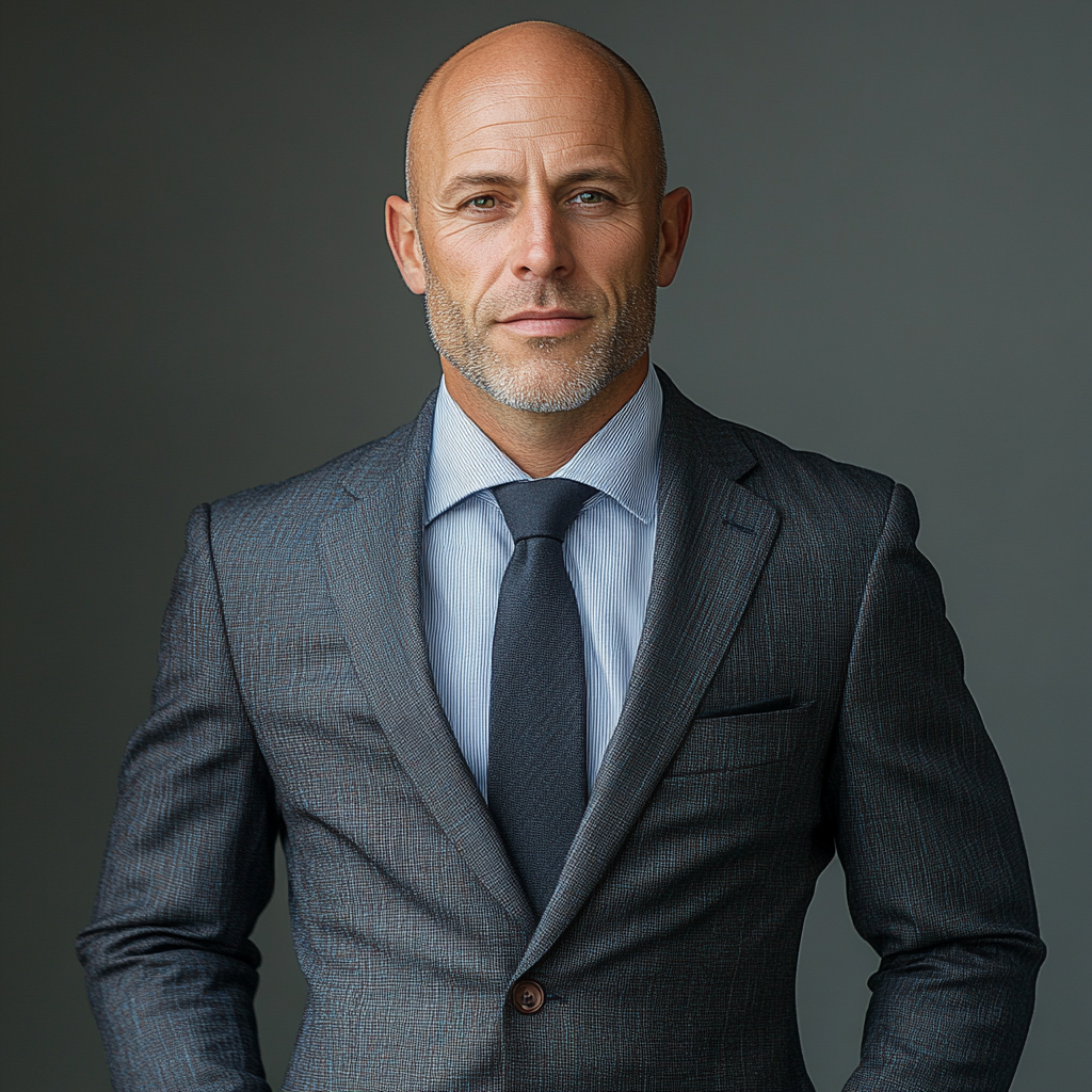 Handsome bald man professional suit