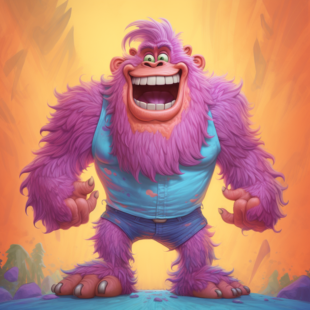 Happy Bigfoot in Cartoon Style