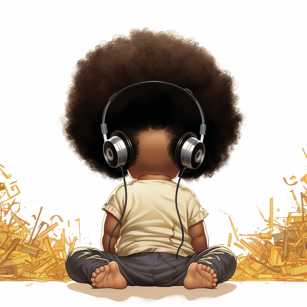 Back view of happy black baby with Afro hair