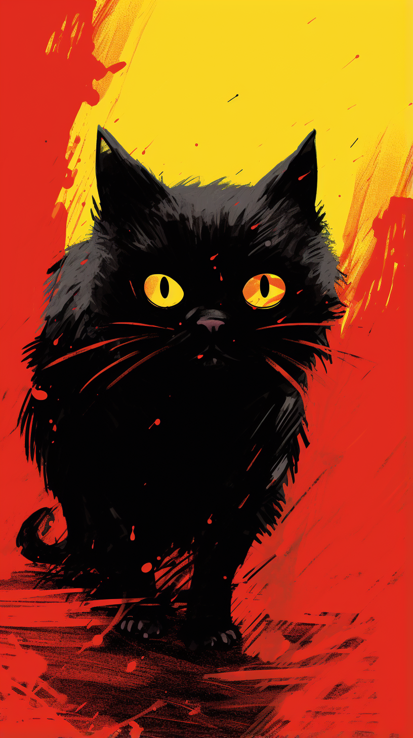 Happy black cat walking towards camera illustration