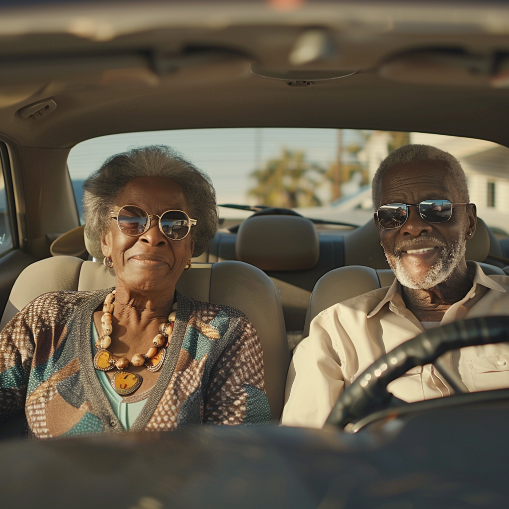 Happy Black Couple Driving Car