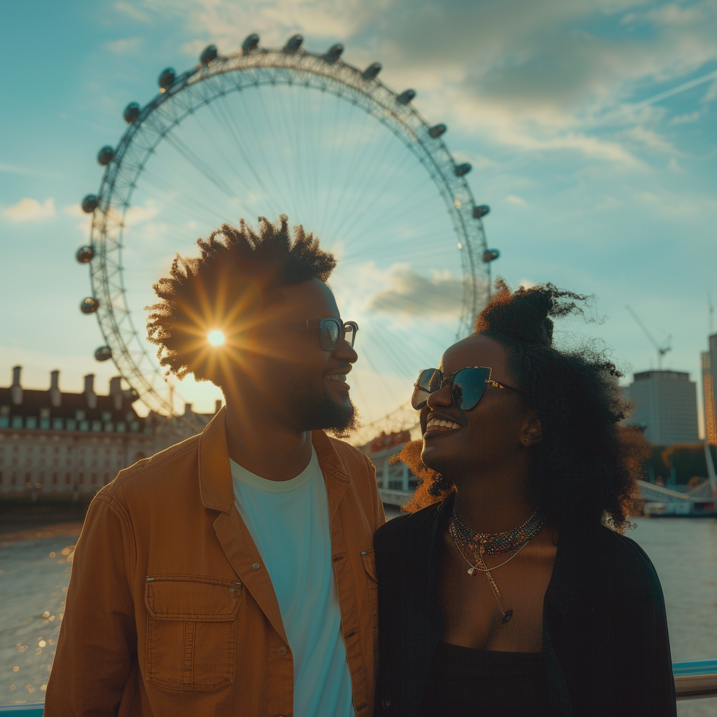 Young black couple London Eye