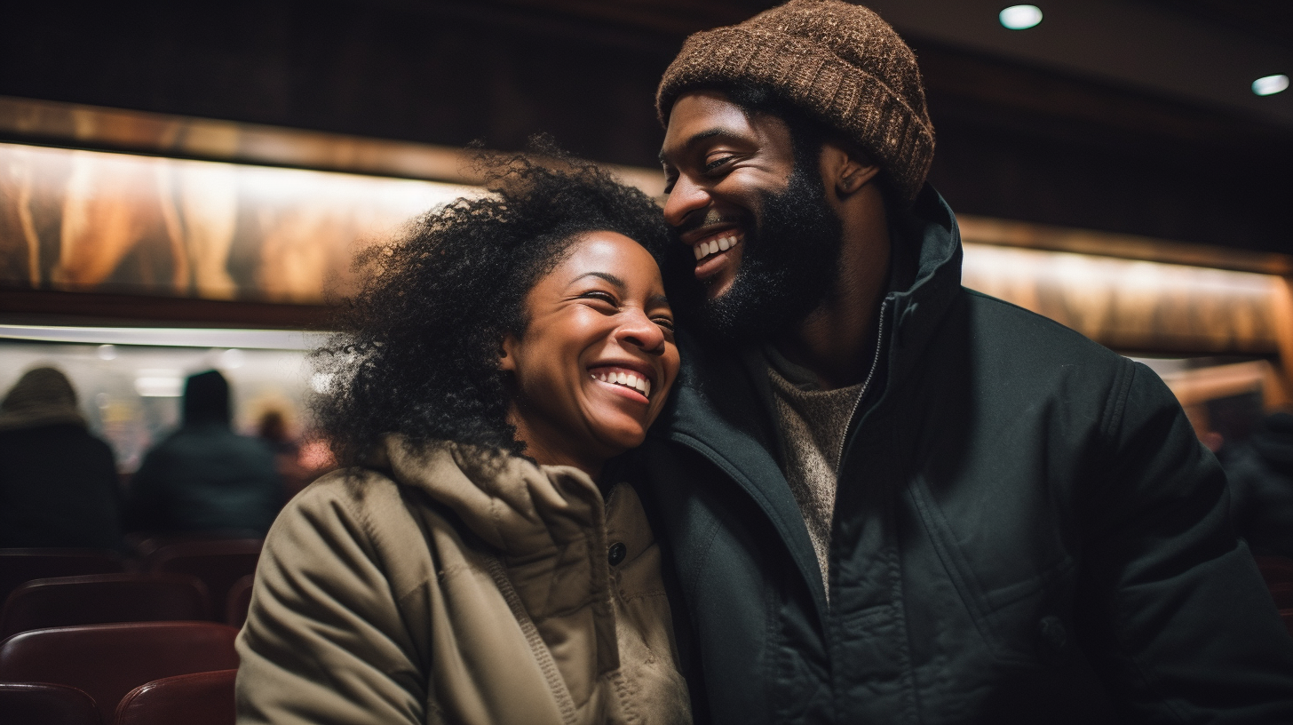 Happy black couple enjoying a movie together