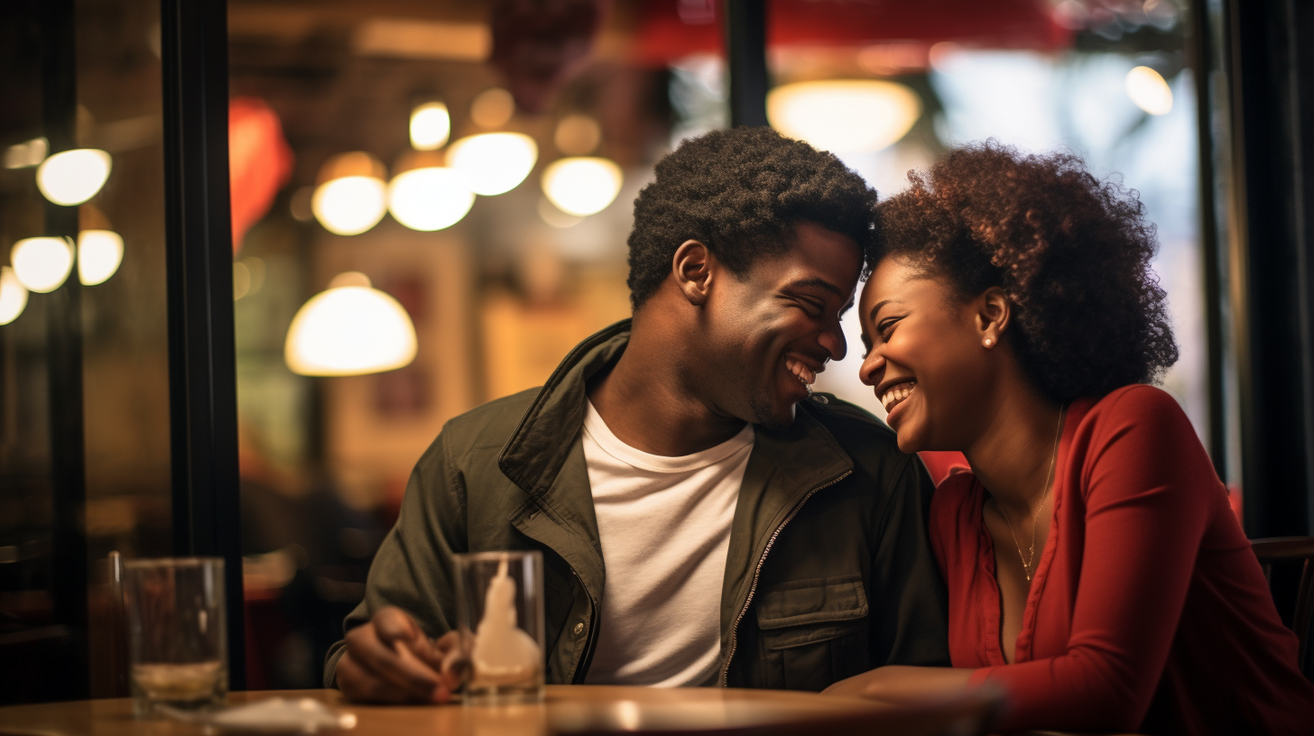 Happy black couple at a restaurant