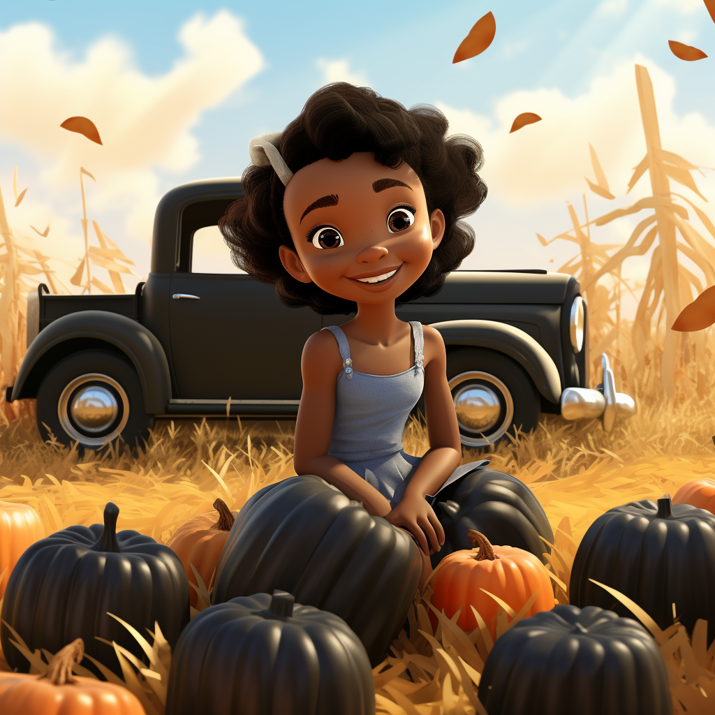 Happy black kids with pumpkins and car