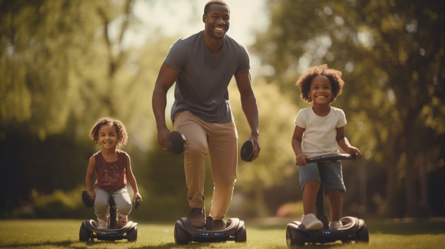 Happy black man playing with twin children in park