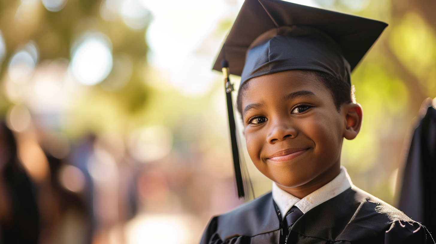 Happy boy graduating with a big smile