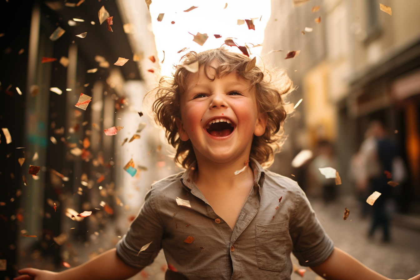 Happy boy throwing confetti in celebration