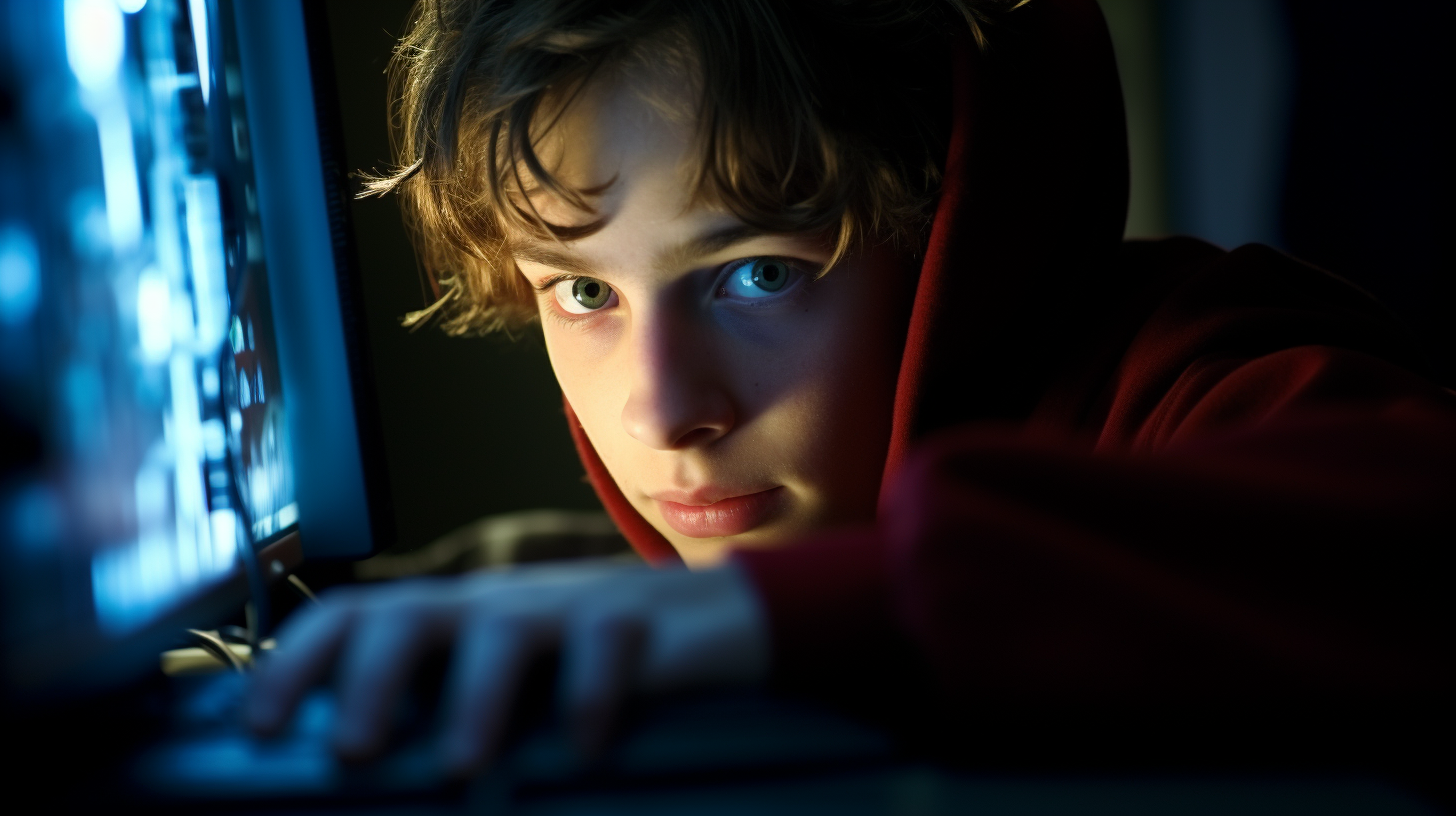 Smiling boy with new computer