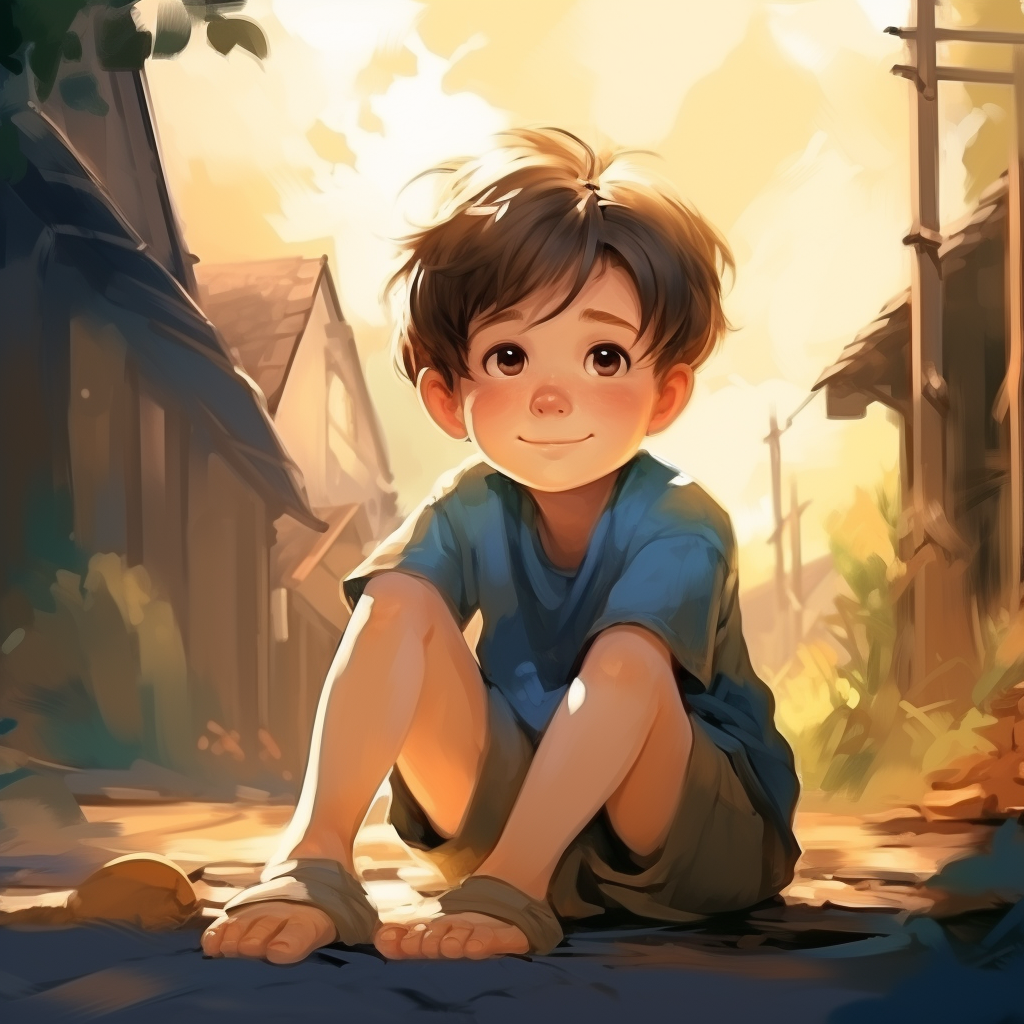 Cute boy sitting on the ground