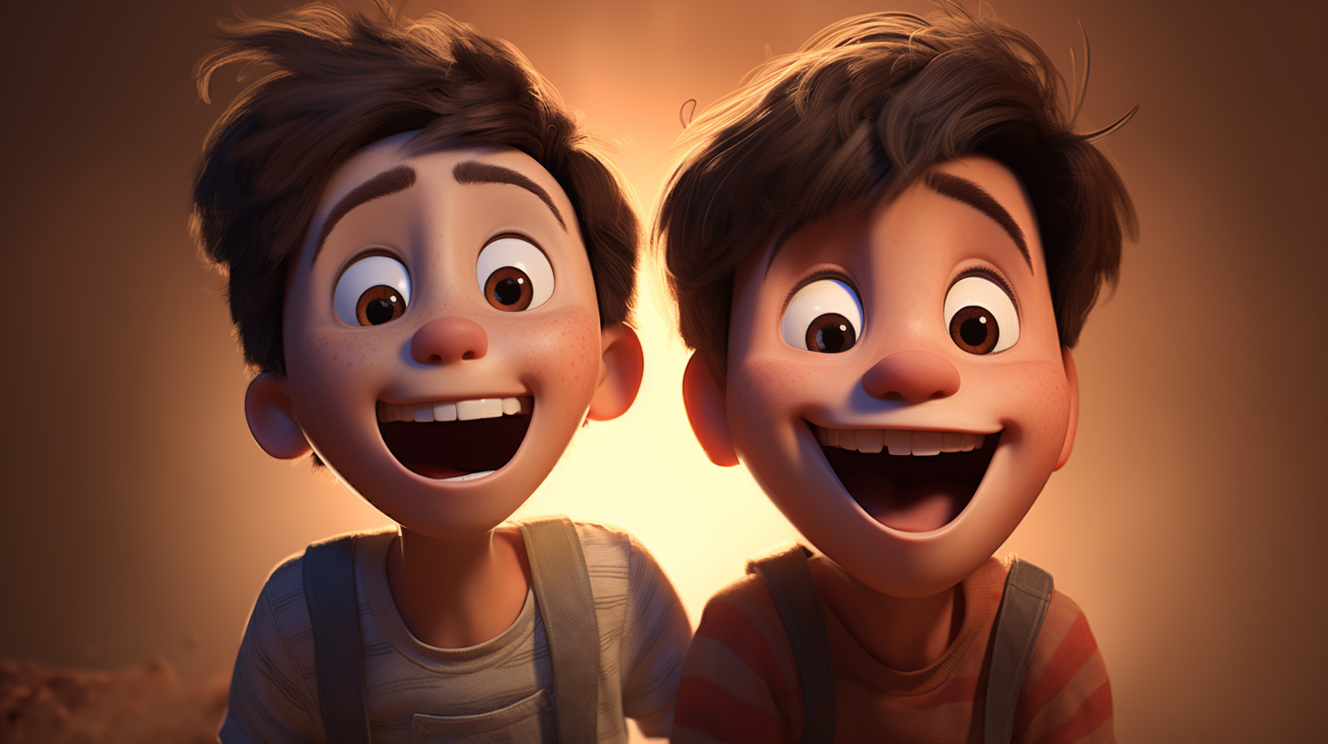 Two happy boys in Pixar style