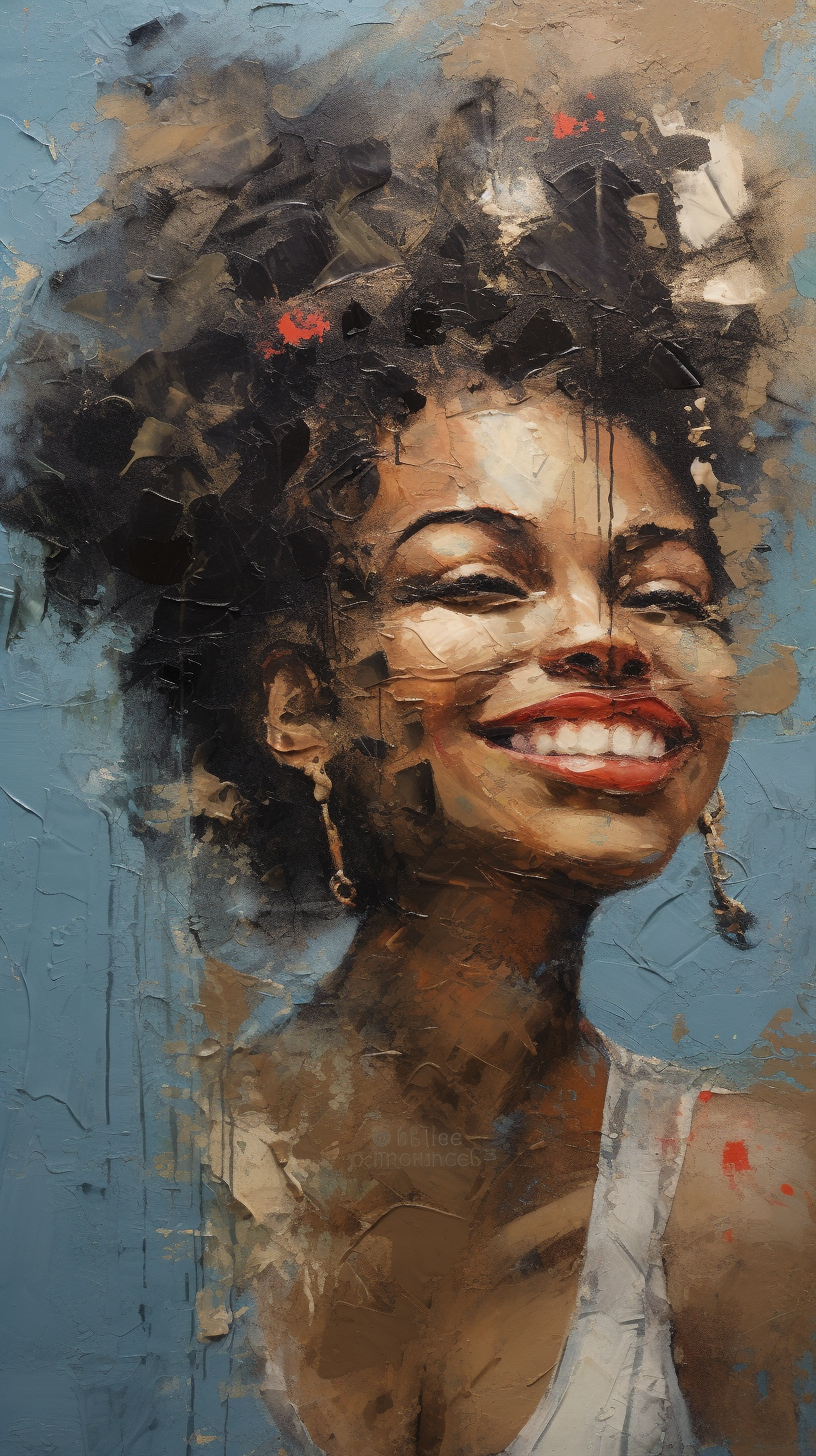 Happy Afro Caribbean woman painting artwork