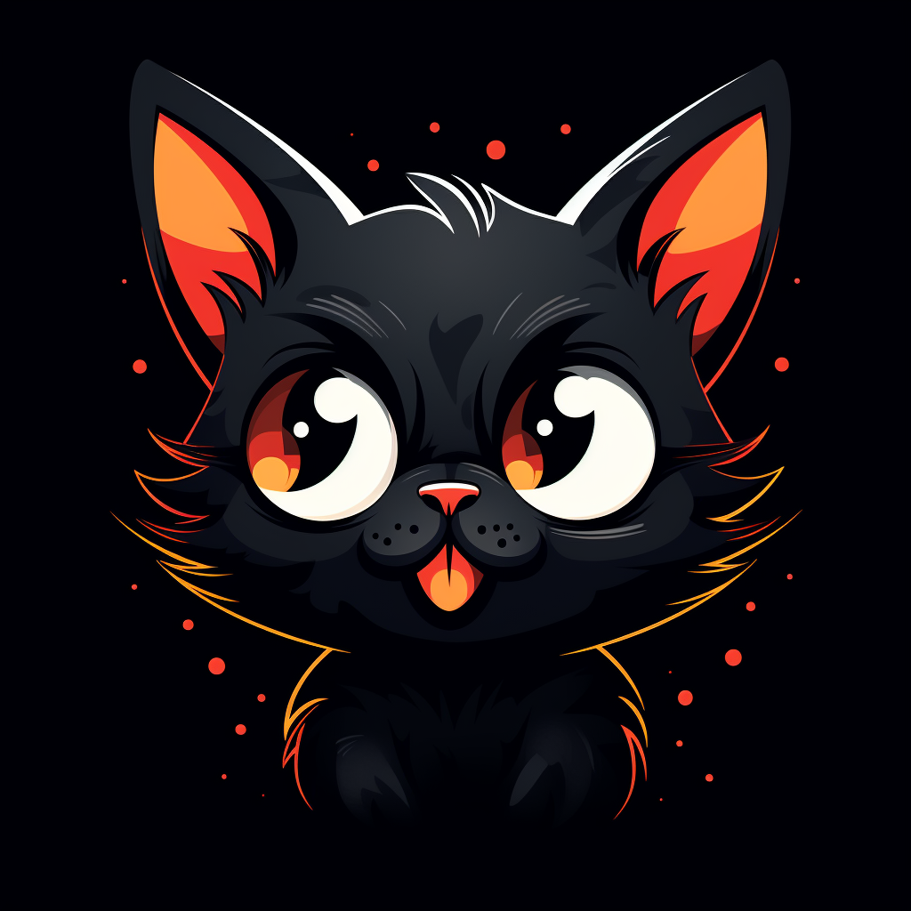 Happy Cartoon Cat on a Black Background