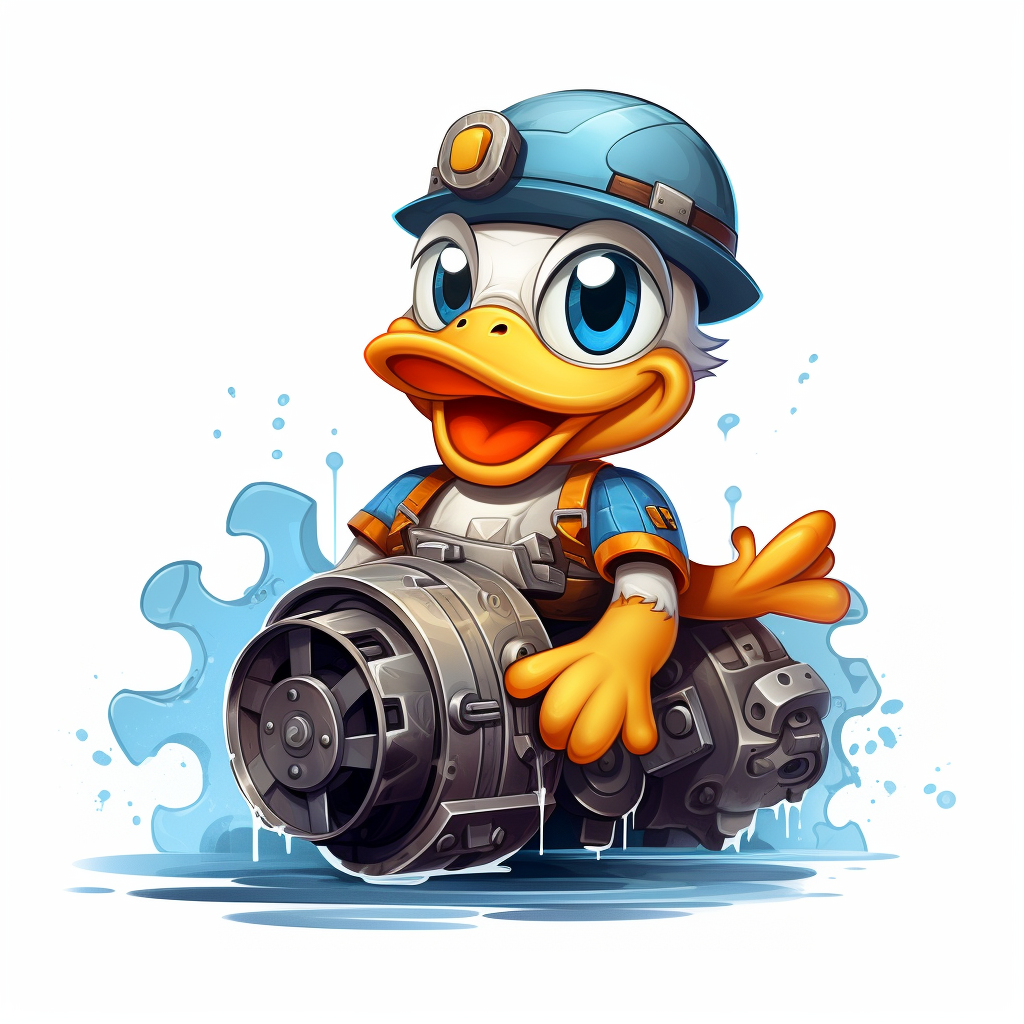 Happy cartoon duck cranking gear fast