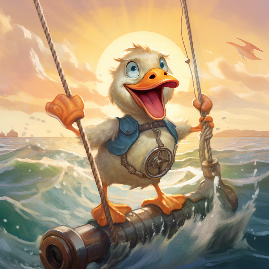 Happy Cartoon Duck on Sailboat