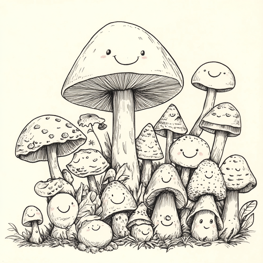 Cute Variety of Cartoon Mushrooms