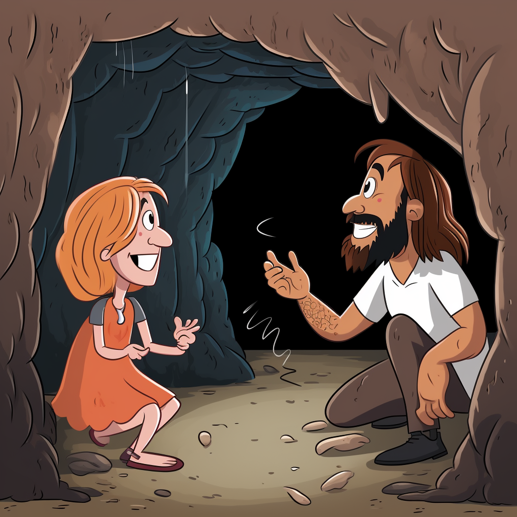 Cartoon caveman talking to Taylor Swift