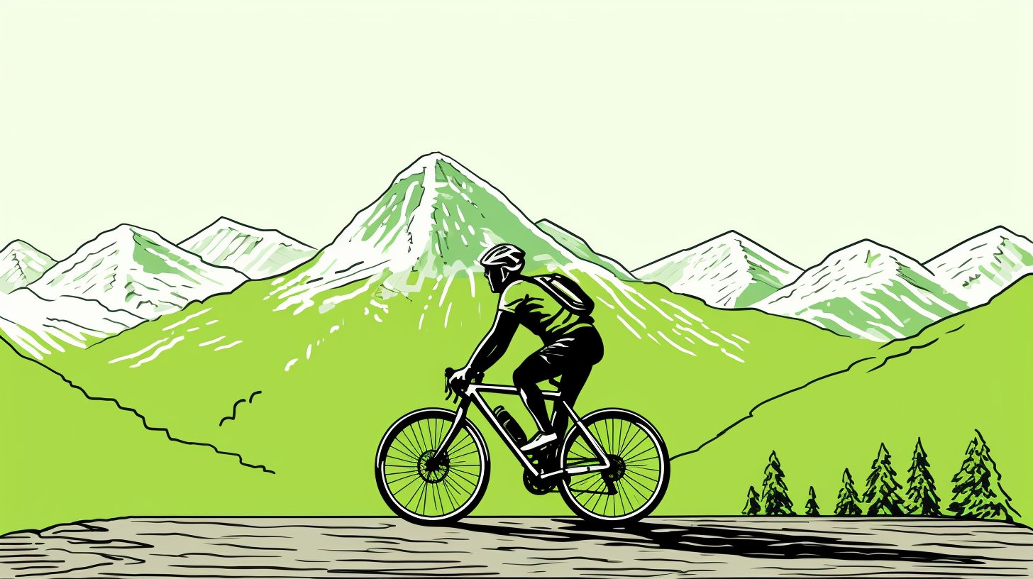 Young male on bicycle in mountain landscape