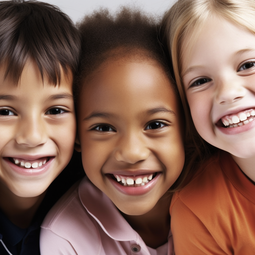 Group of happy children helping others