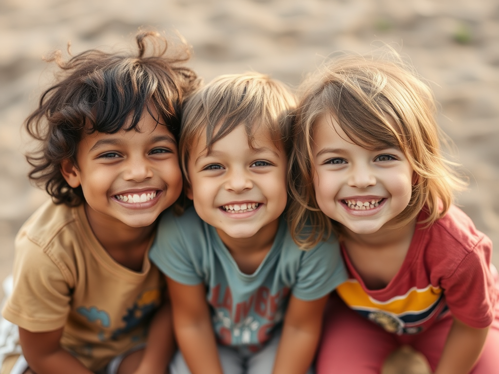 happy children laughing and smiling together in nature