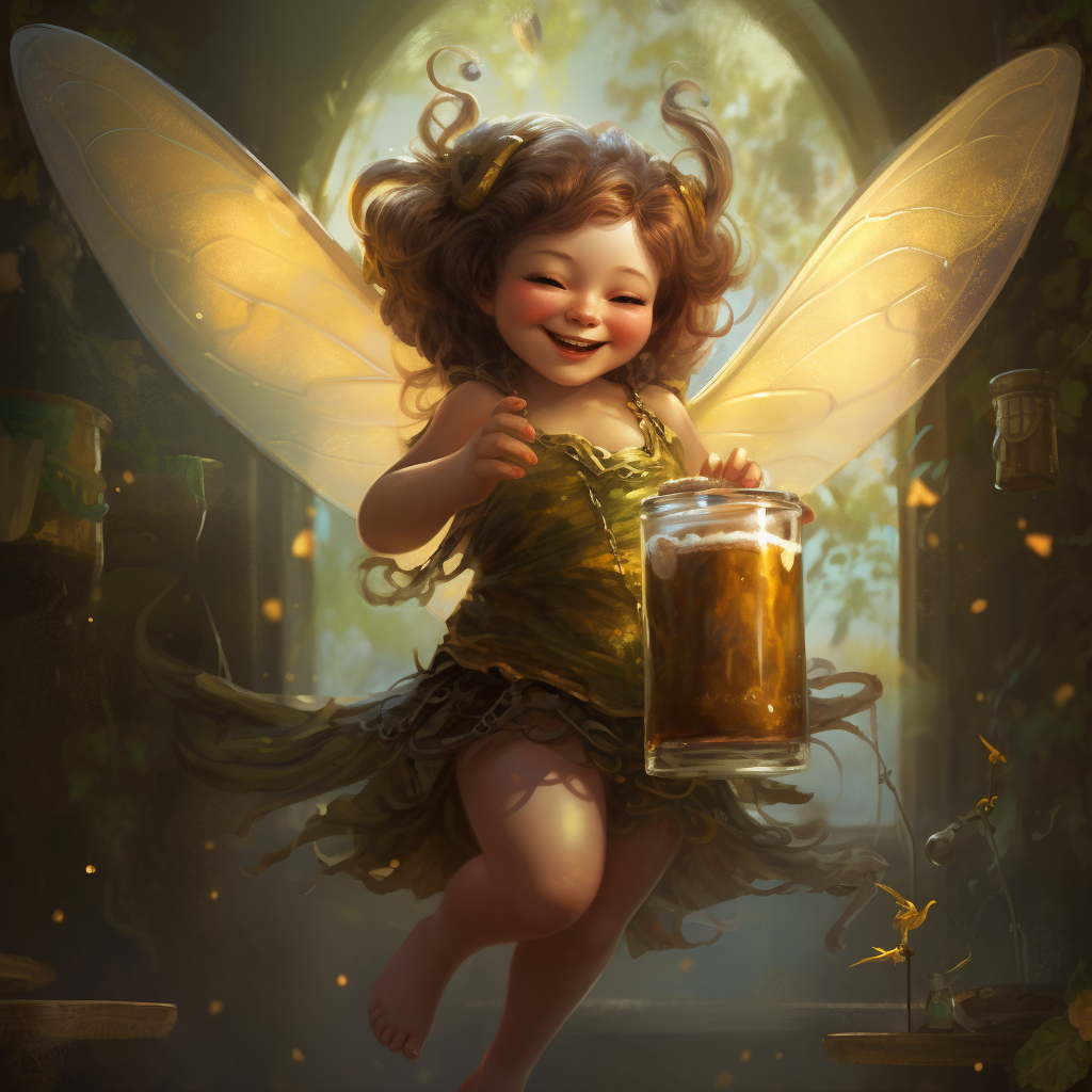 Chubby happy fairy delivering rootbeer