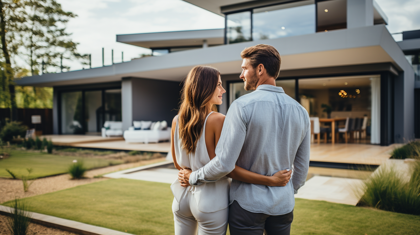 Happy couple buying new house