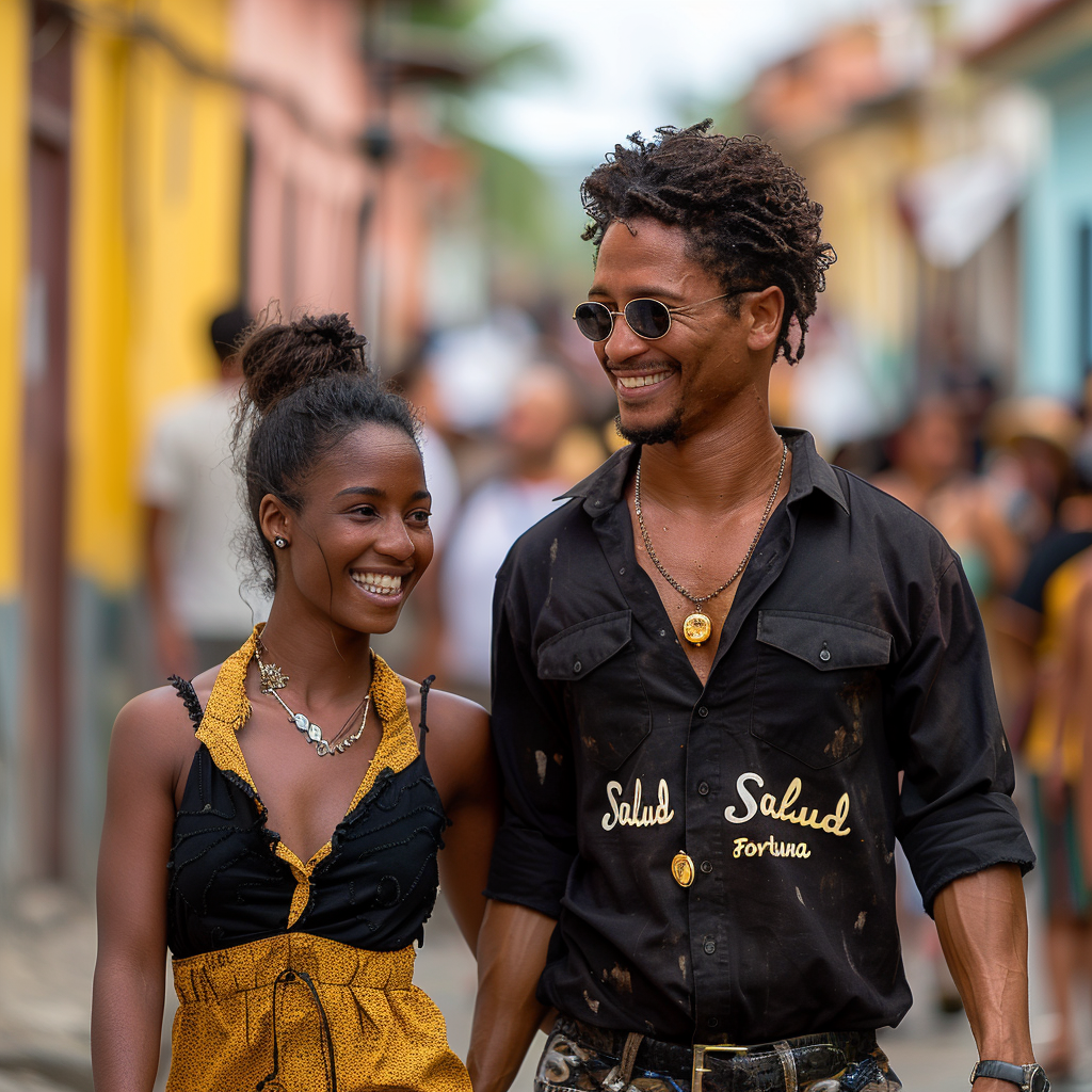 Couple walking in elegant shirts