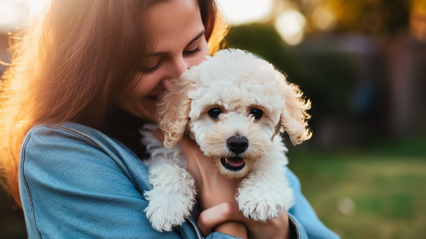 Smiling Danish woman with cute poodle puppy