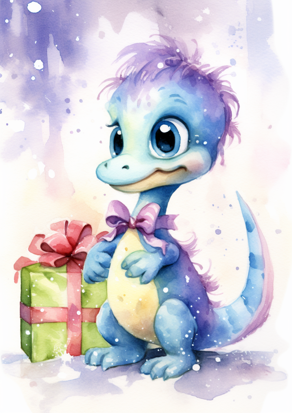 Baby dinosaur with Christmas gift