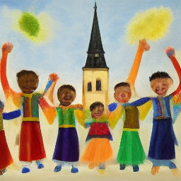 Happy diverse children celebrating at Protestant church